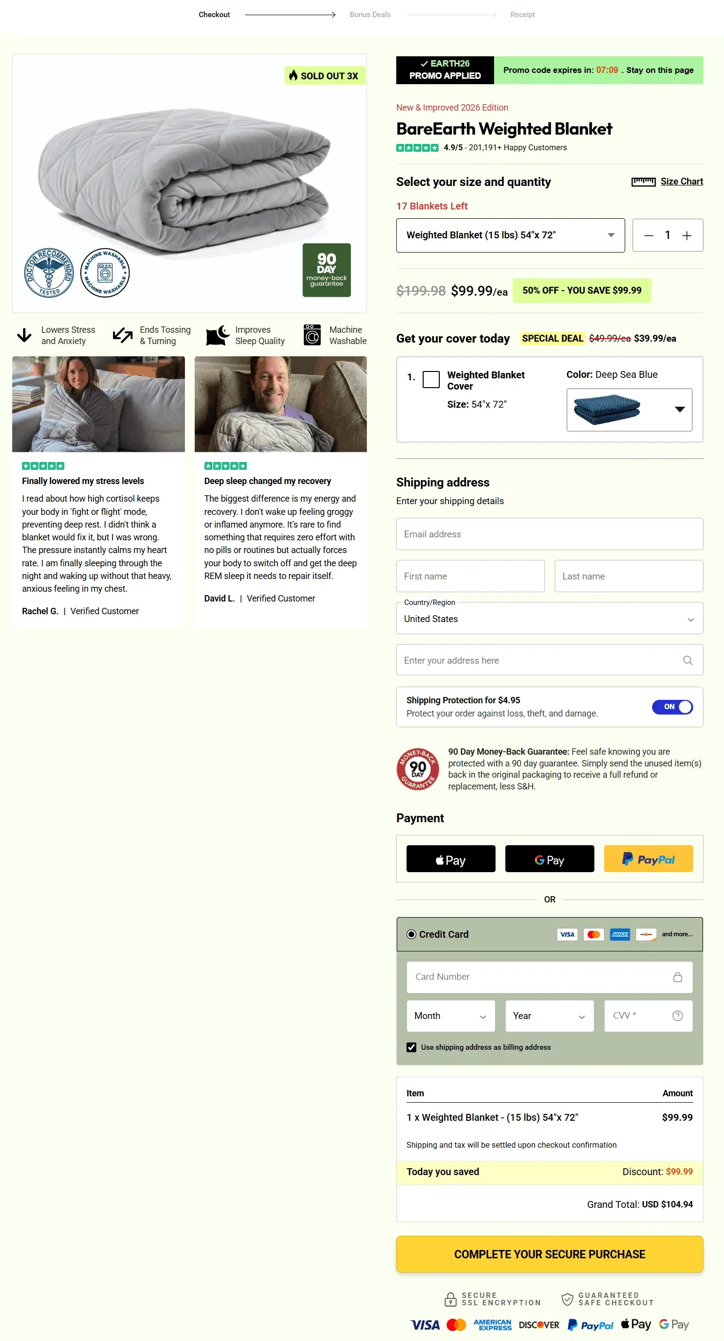 BareEarth Blanket secure checkout page
